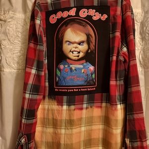 GOOD GUYS GRAPHIC UPCYCLED DISTRESSED RED FLANNEL UNISEX SZ LG